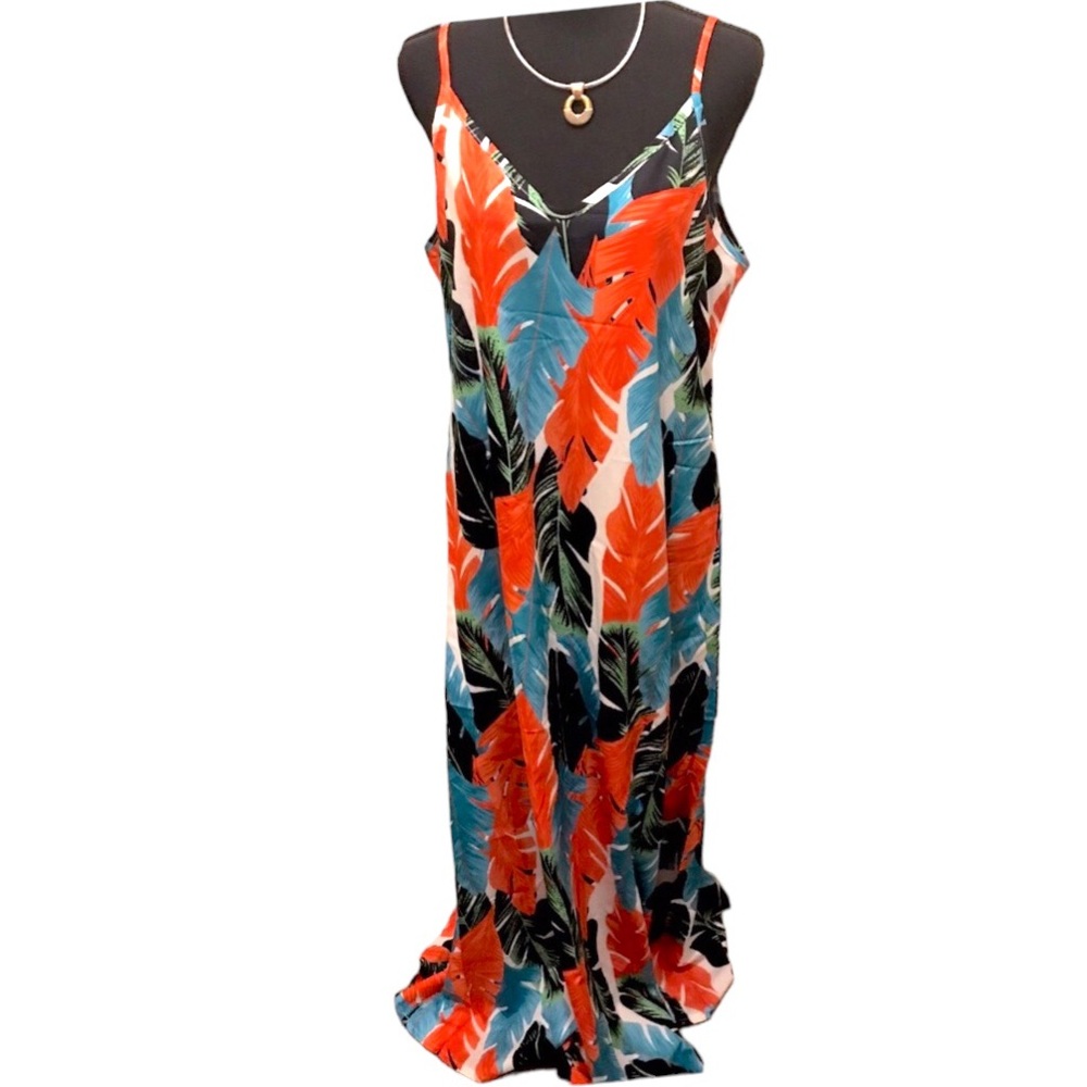 Backless Boho Tropical Leaf Print Maxi Multi-Colored Dress - Picture 4 of 9